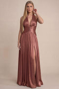 Vestido Maxi Halter Satinado con Abertura 261064