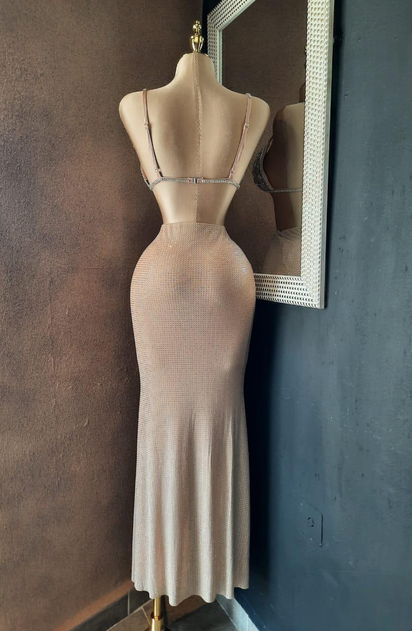 Set top joya y falda maxi con pedrería 252077