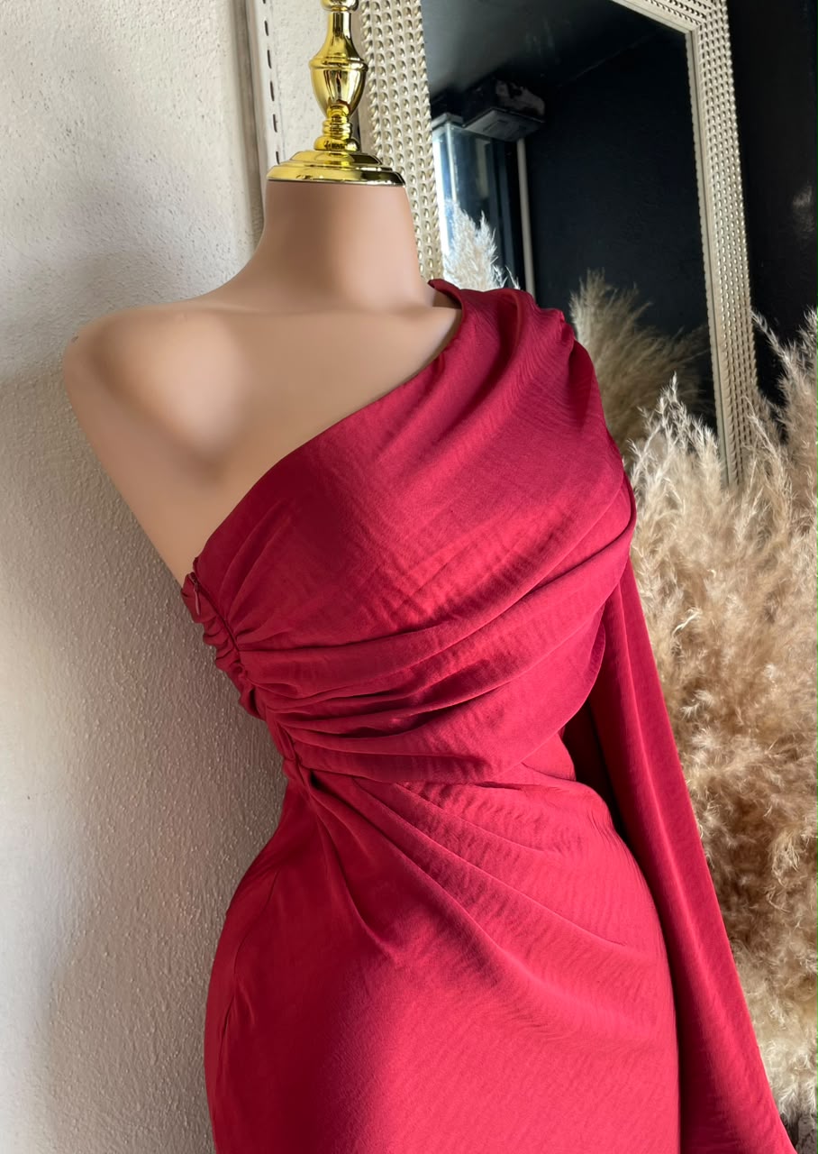 Vestido Largo Rojo Asimétrico 241420 imagen 3 MB Mayte Barrera
