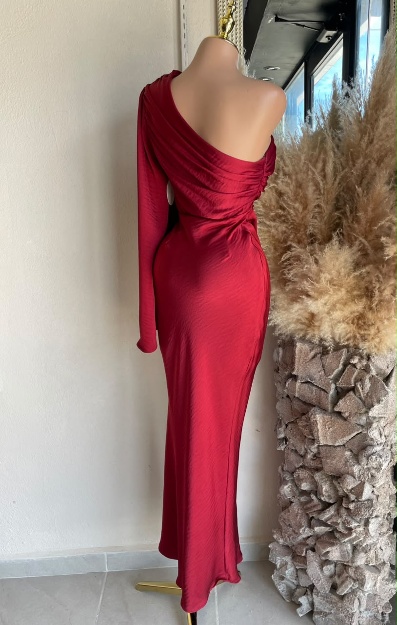 Vestido Largo Rojo Asimétrico 241420 imagen 6 MB Mayte Barrera