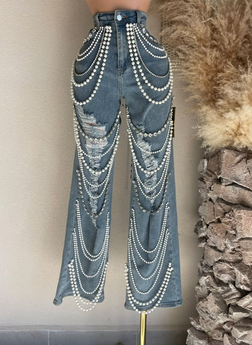 Pantalón Jeans Azul con Cadenas de Cristal 252763 imagen 1 MB Mayte Barrera