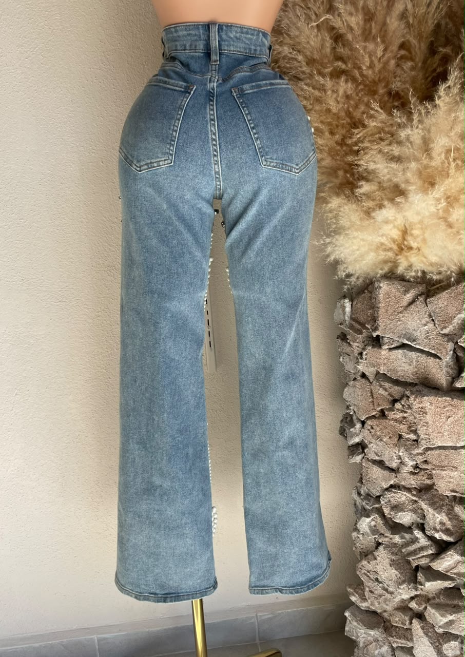 Pantalón Jeans Azul con Cadenas de Cristal 252763 imagen 2 MB Mayte Barrera