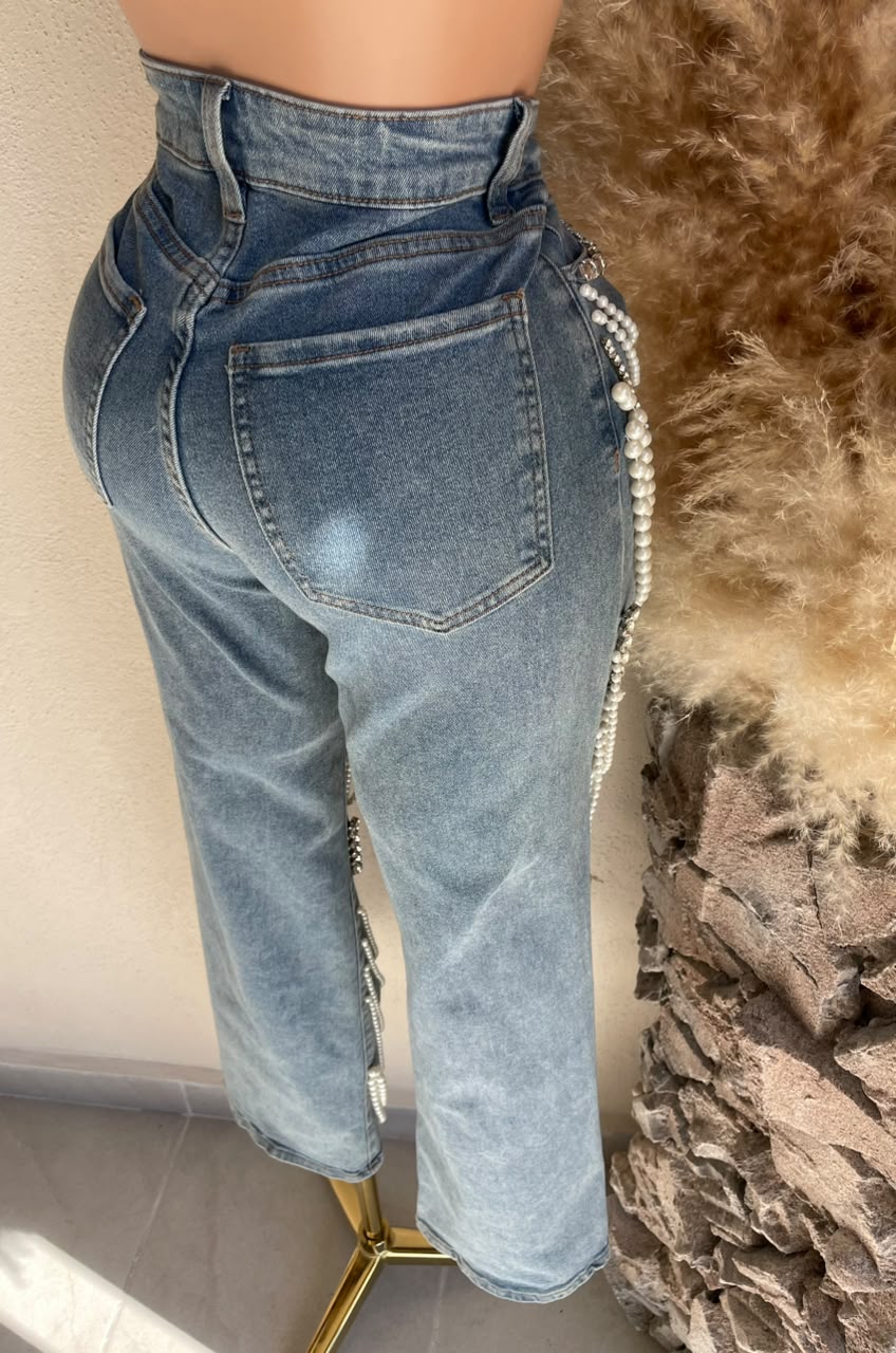 Pantalón Jeans Azul con Cadenas de Cristal 252763 imagen 4 MB Mayte Barrera