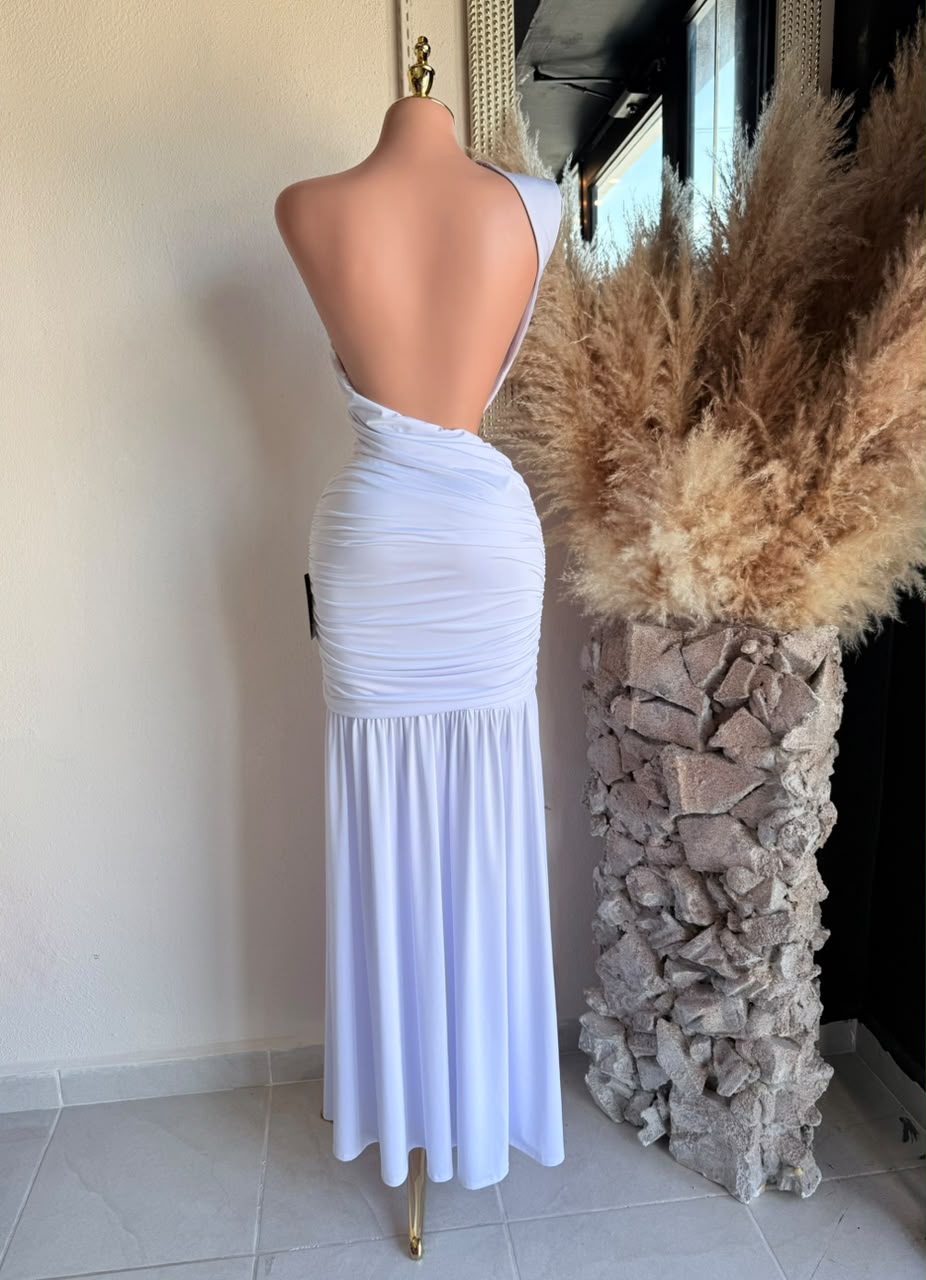 Vestido Largo Blanco Drapeado de Un Hombro 261144 imagen 2 MB Mayte Barrera