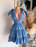 Vestido Azul con Lazos y Falda de Olanes 261464 imagen 1 MB Mayte Barrera