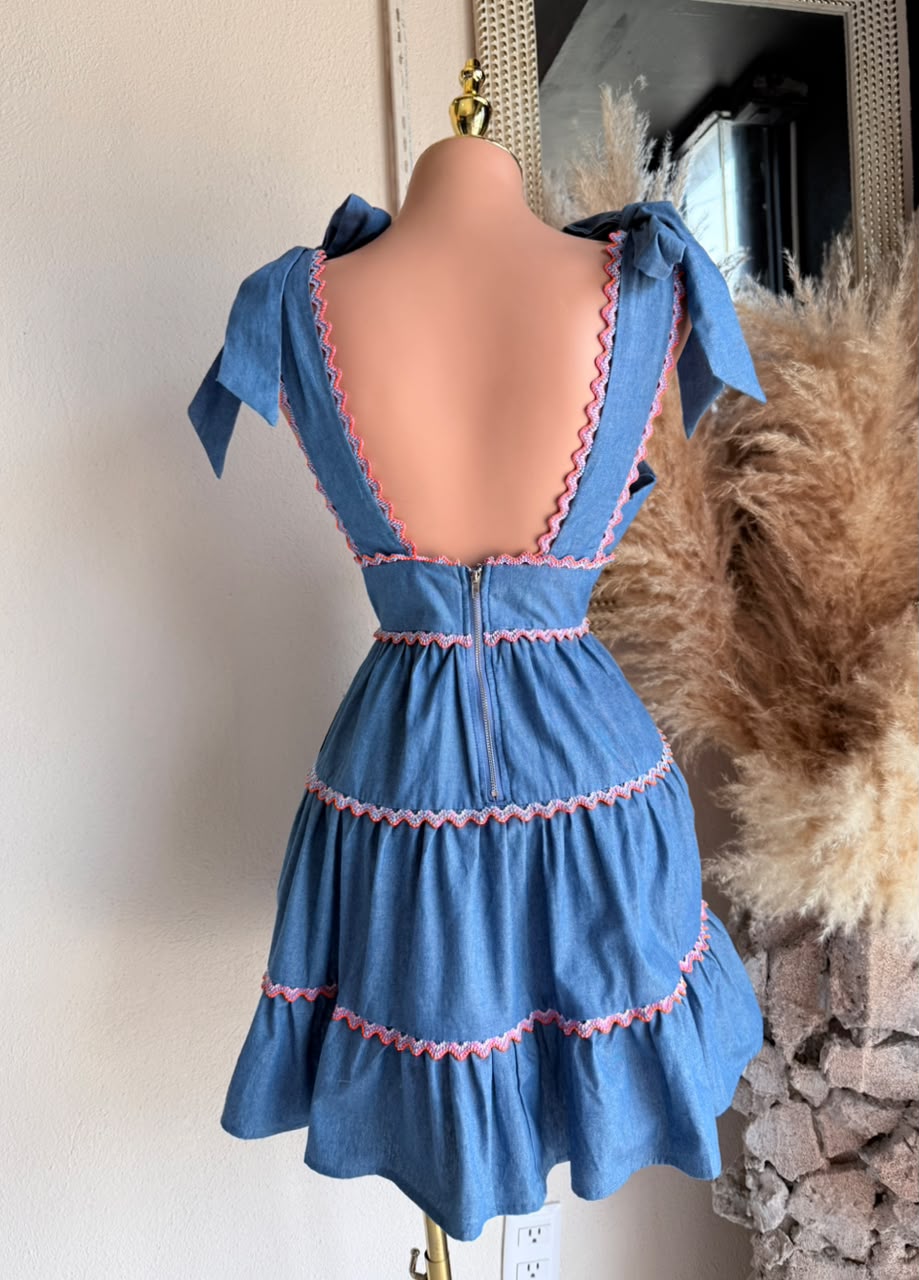 Vestido Azul con Lazos y Falda de Olanes 261464 imagen 2 MB Mayte Barrera