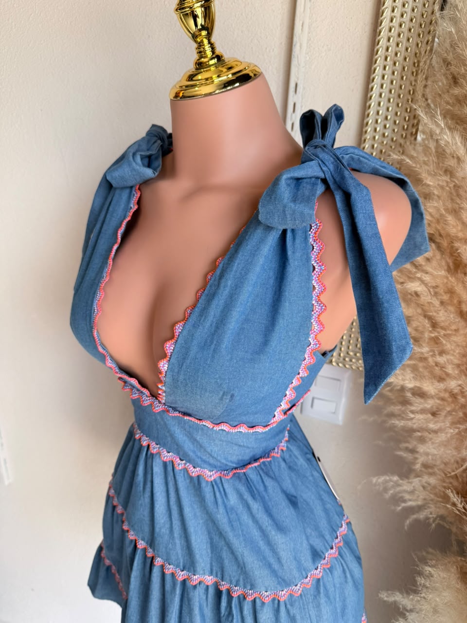 Vestido Azul con Lazos y Falda de Olanes 261464 imagen 3 MB Mayte Barrera