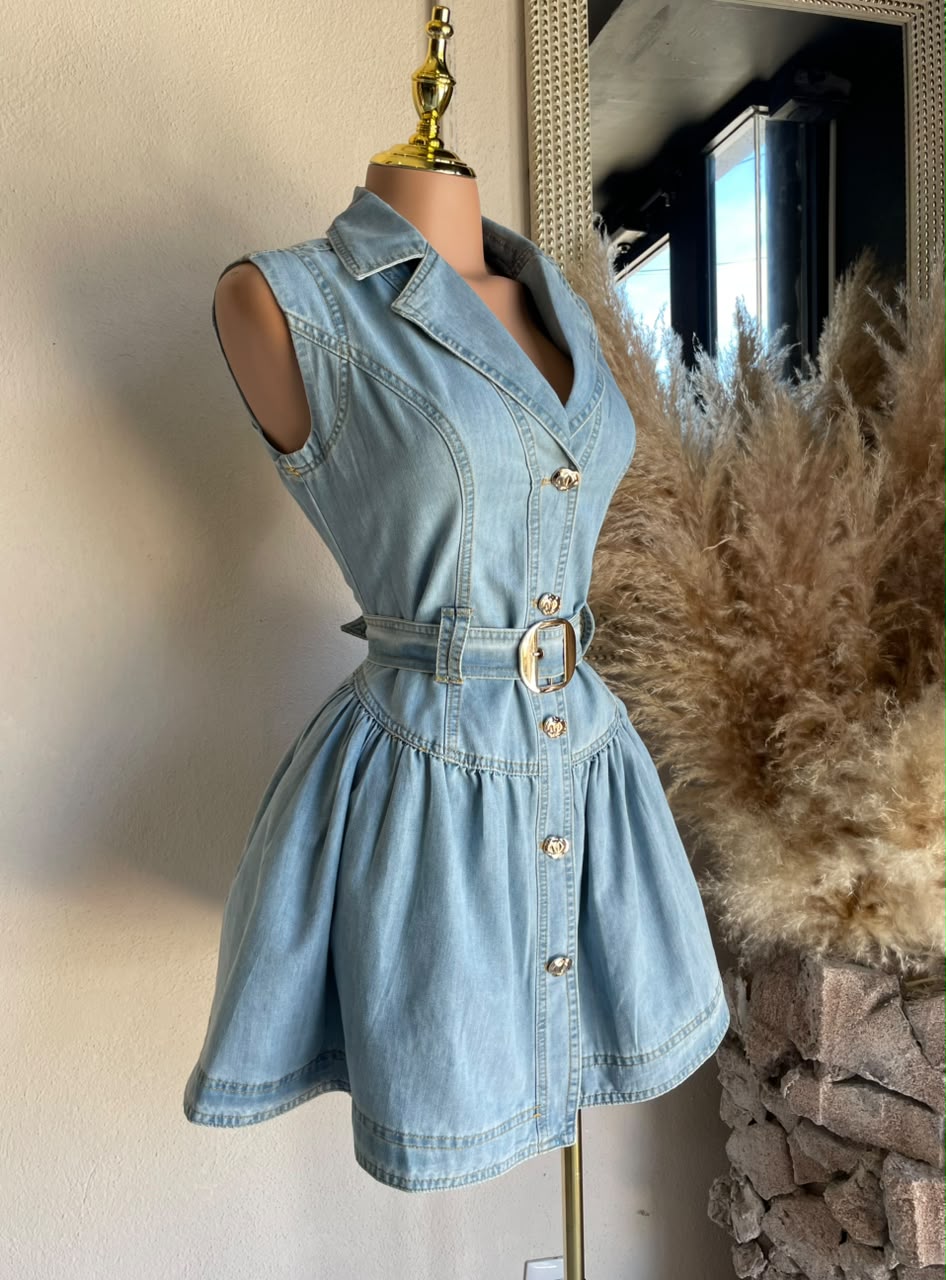 Vestido Corto Denim con Cinturón 261590 imagen 4 MB Mayte Barrera