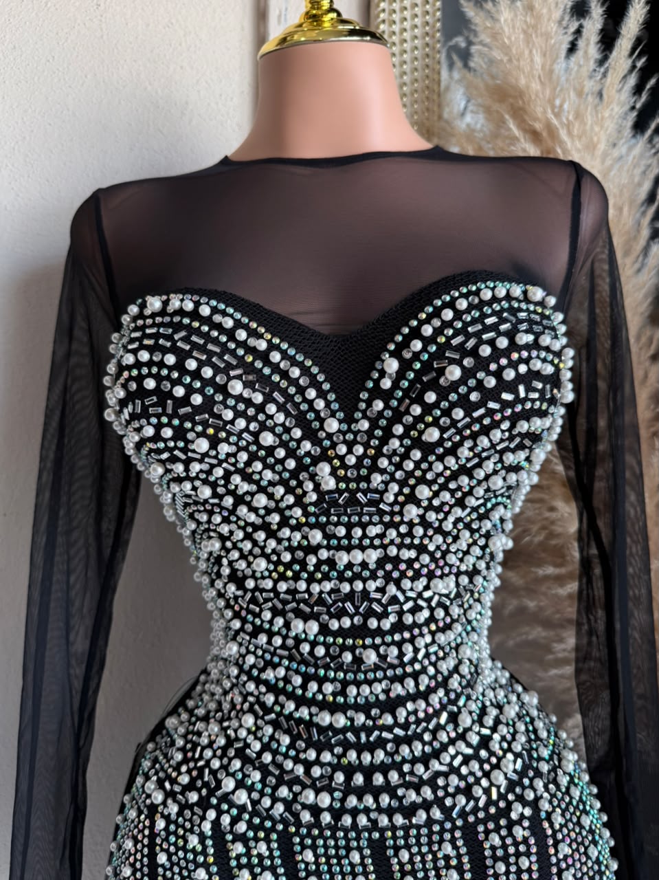 Vestido Negro de Cristales con Escote Ilusión 261743 imagen 4 MB Mayte Barrera