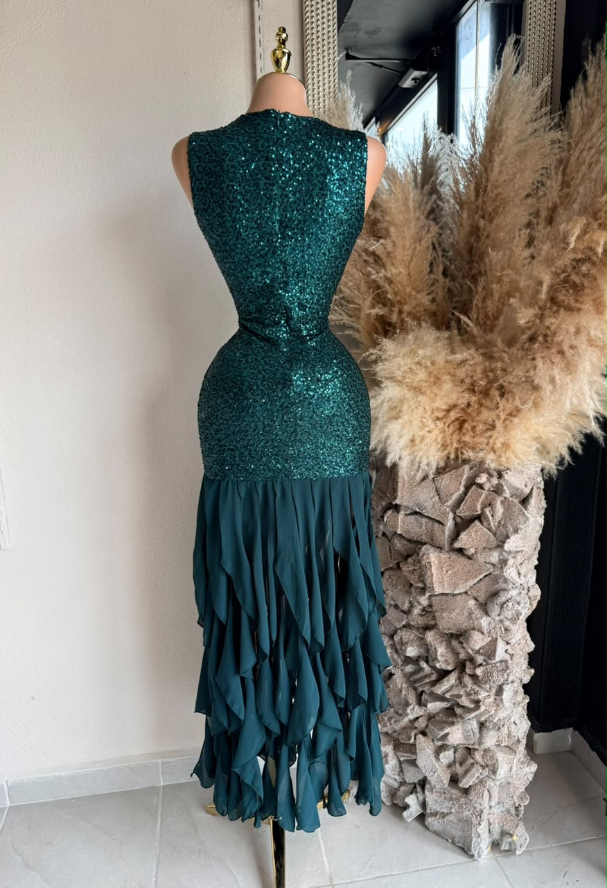 Vestido verde 261959 detalle de tela y acabado