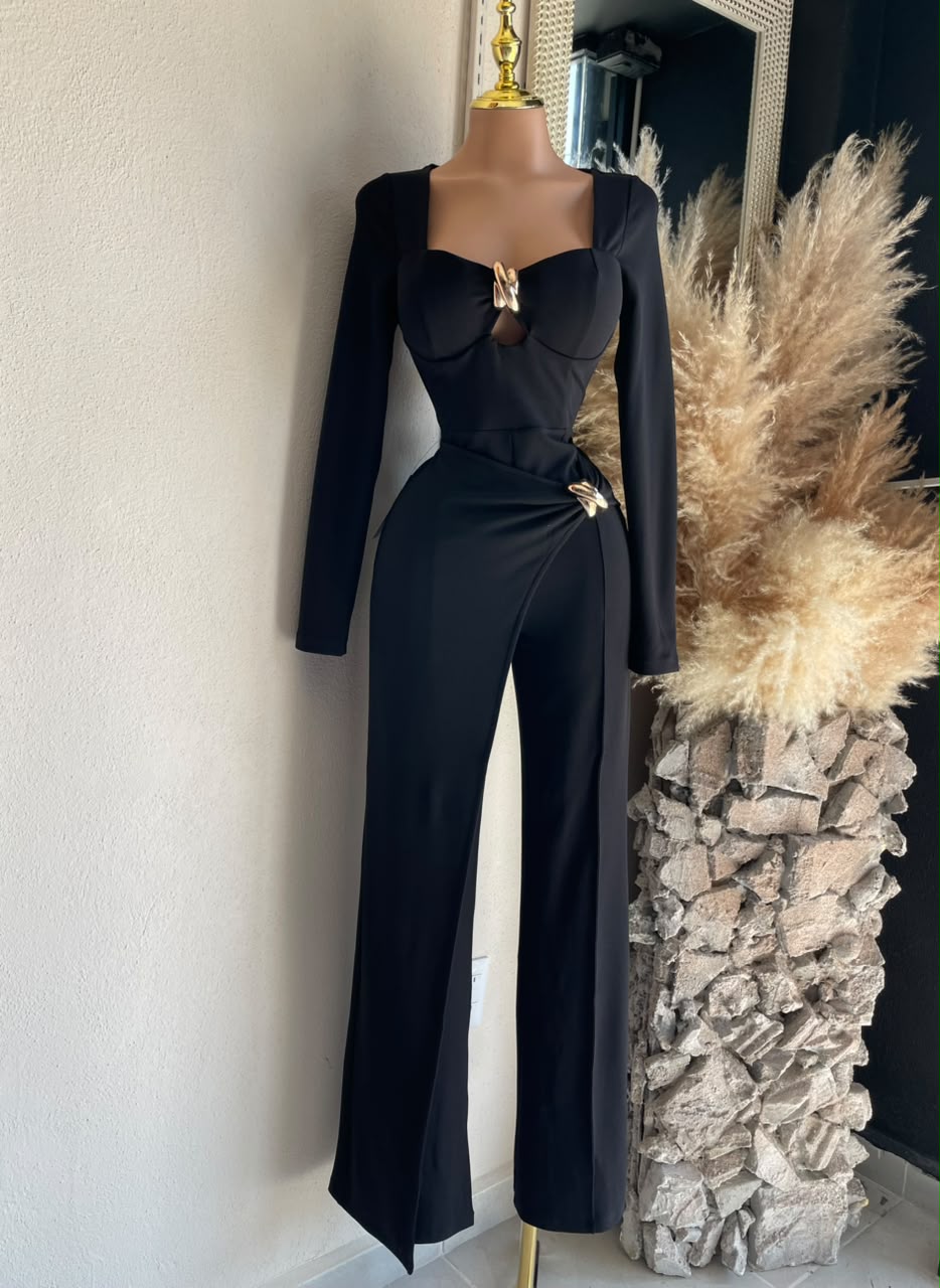 Jumpsuit negro 261966 vista frontal completa MB Mayte Barrera
