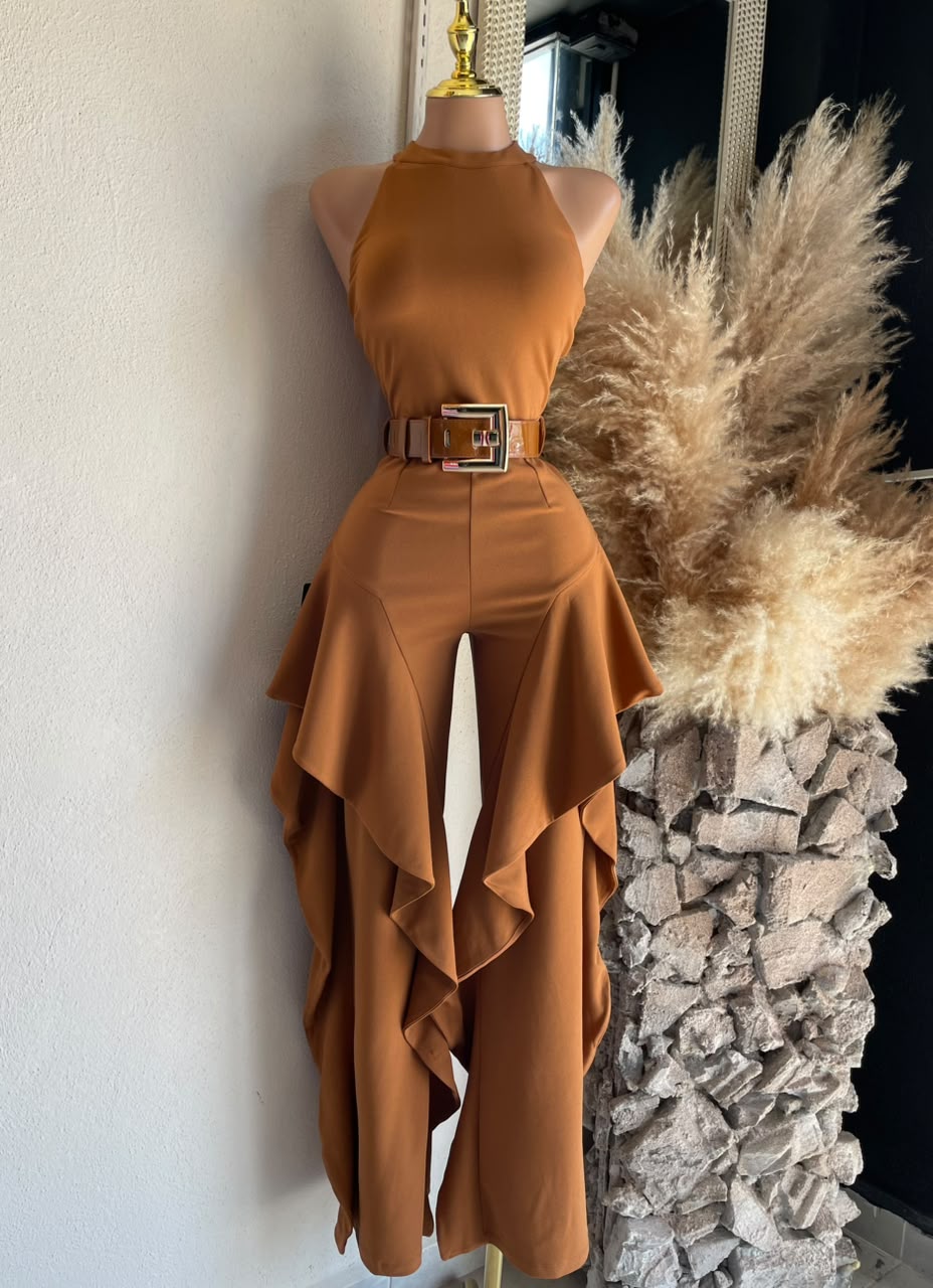 Jumpsuit coñac 261967 vista frontal completa MB Mayte Barrera
