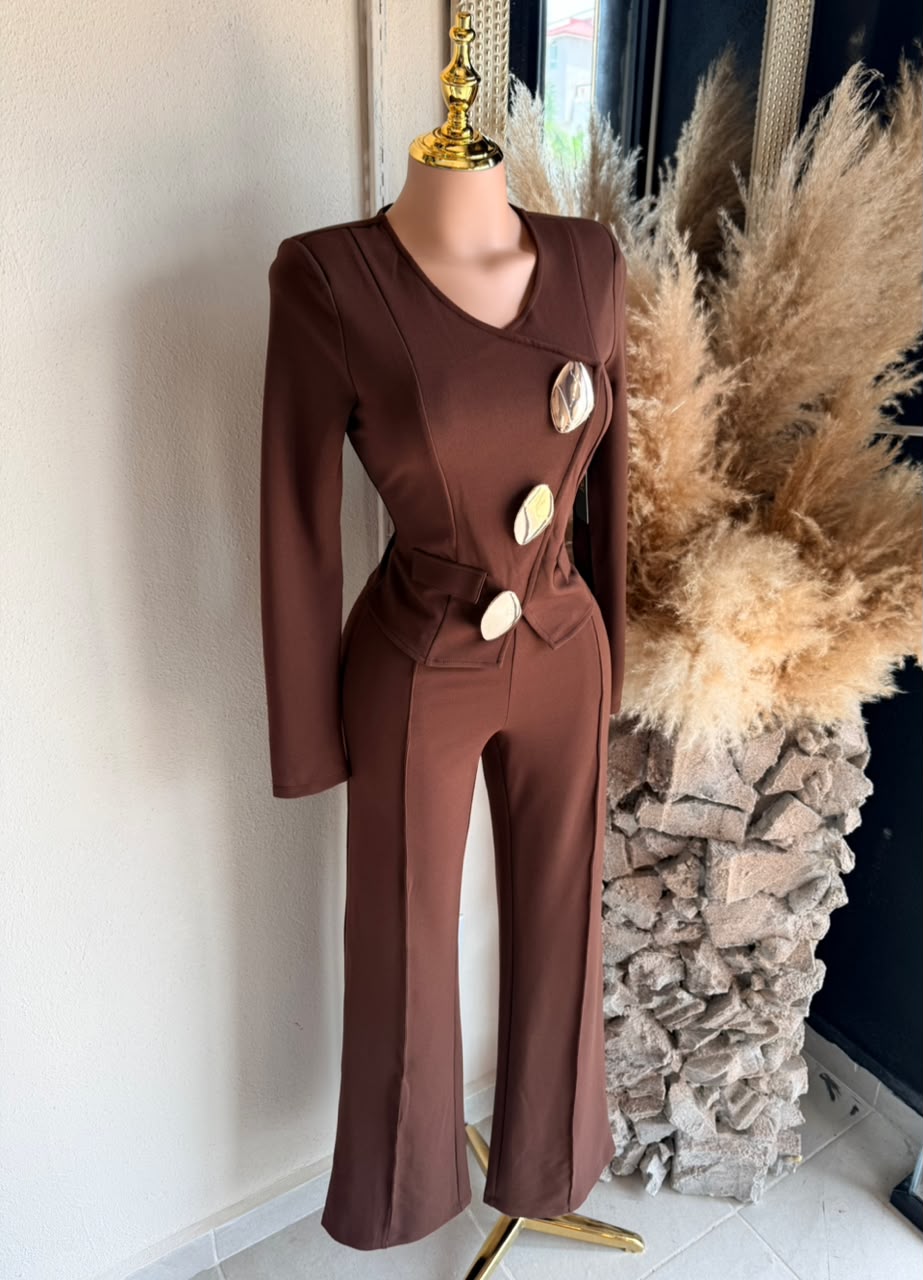 Jumpsuit café 261968 detalle de tela