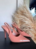 Stiletto slingback mocha charol punta en V MB Mayte Barrera
