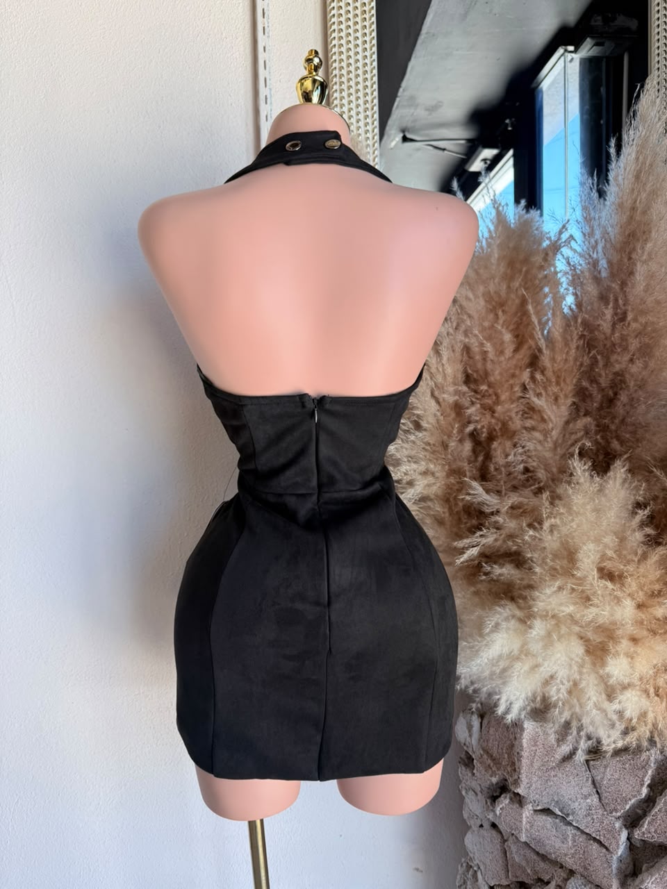Vestido Mini Negro Halter con Cordón – Vestido para Mujer 262013