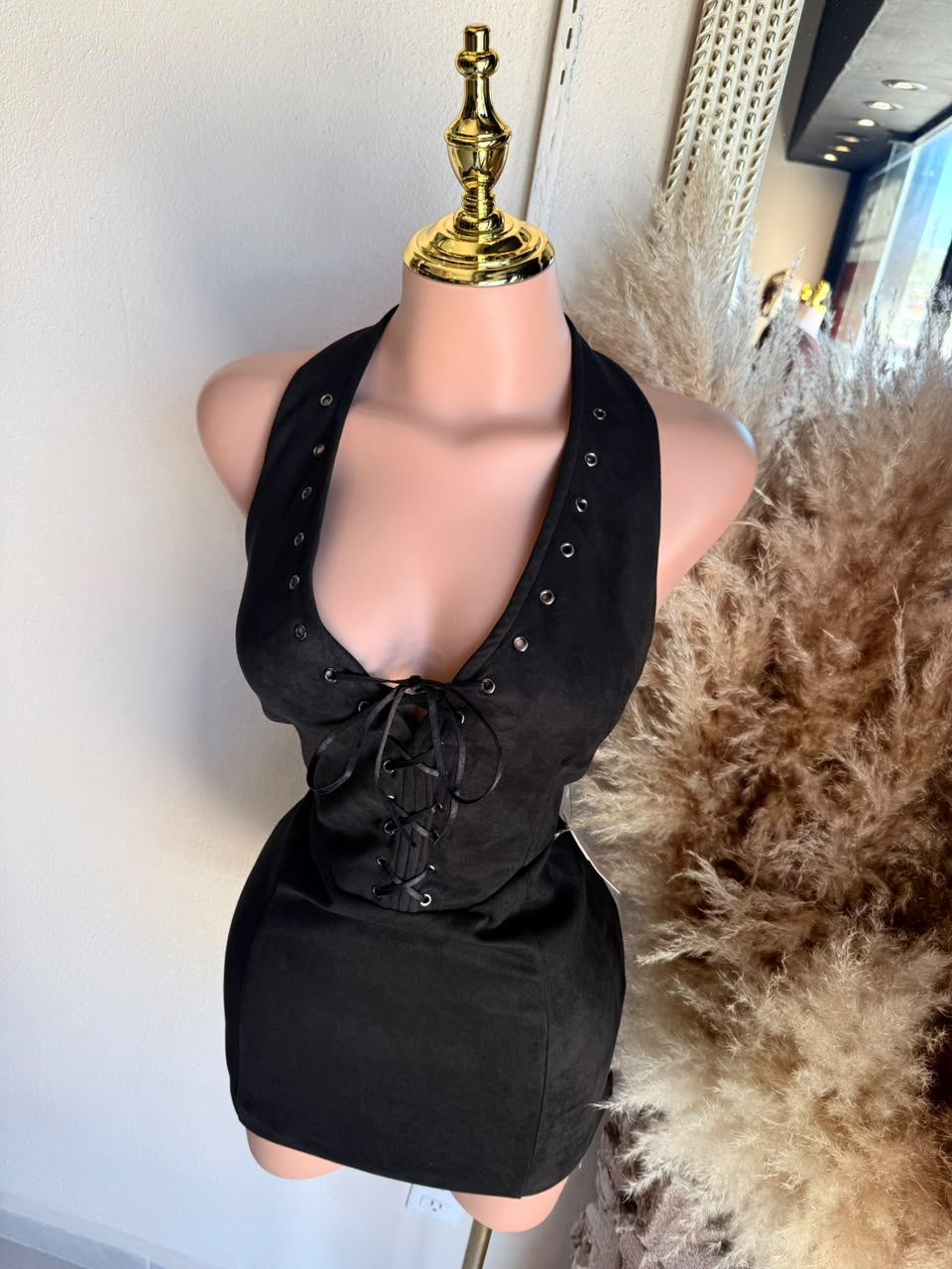 Vestido Mini Negro Halter con Cordón – Vestido para Mujer 262013