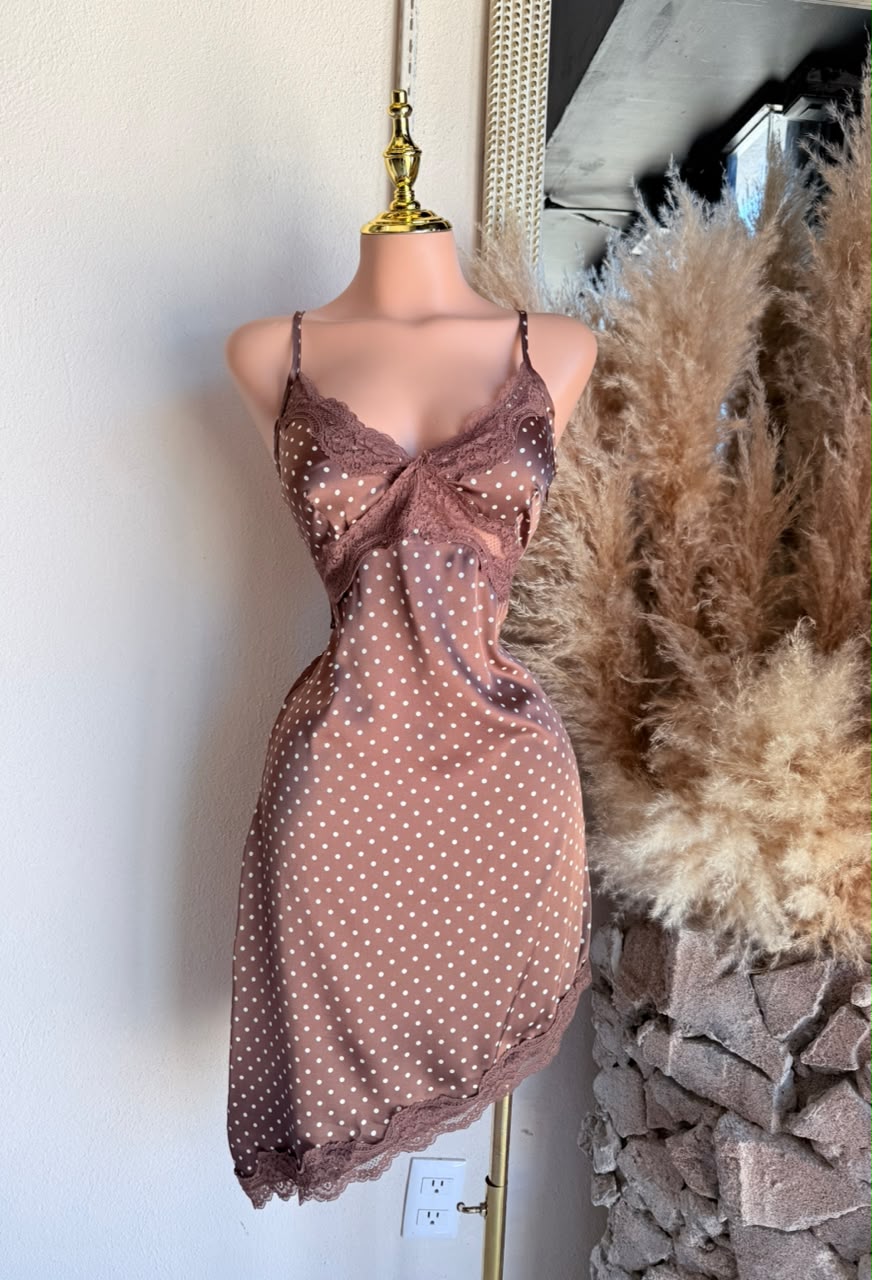 Vestido mini café con estampado de lunares – Vestido para Mujer 262015