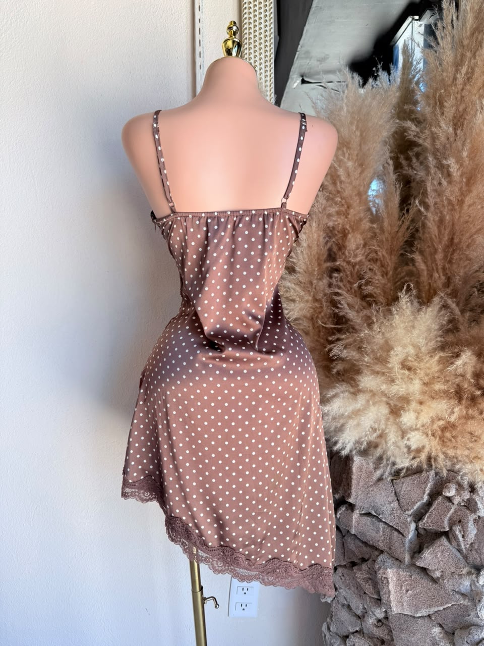 Vestido mini café con estampado de lunares – Vestido para Mujer 262015