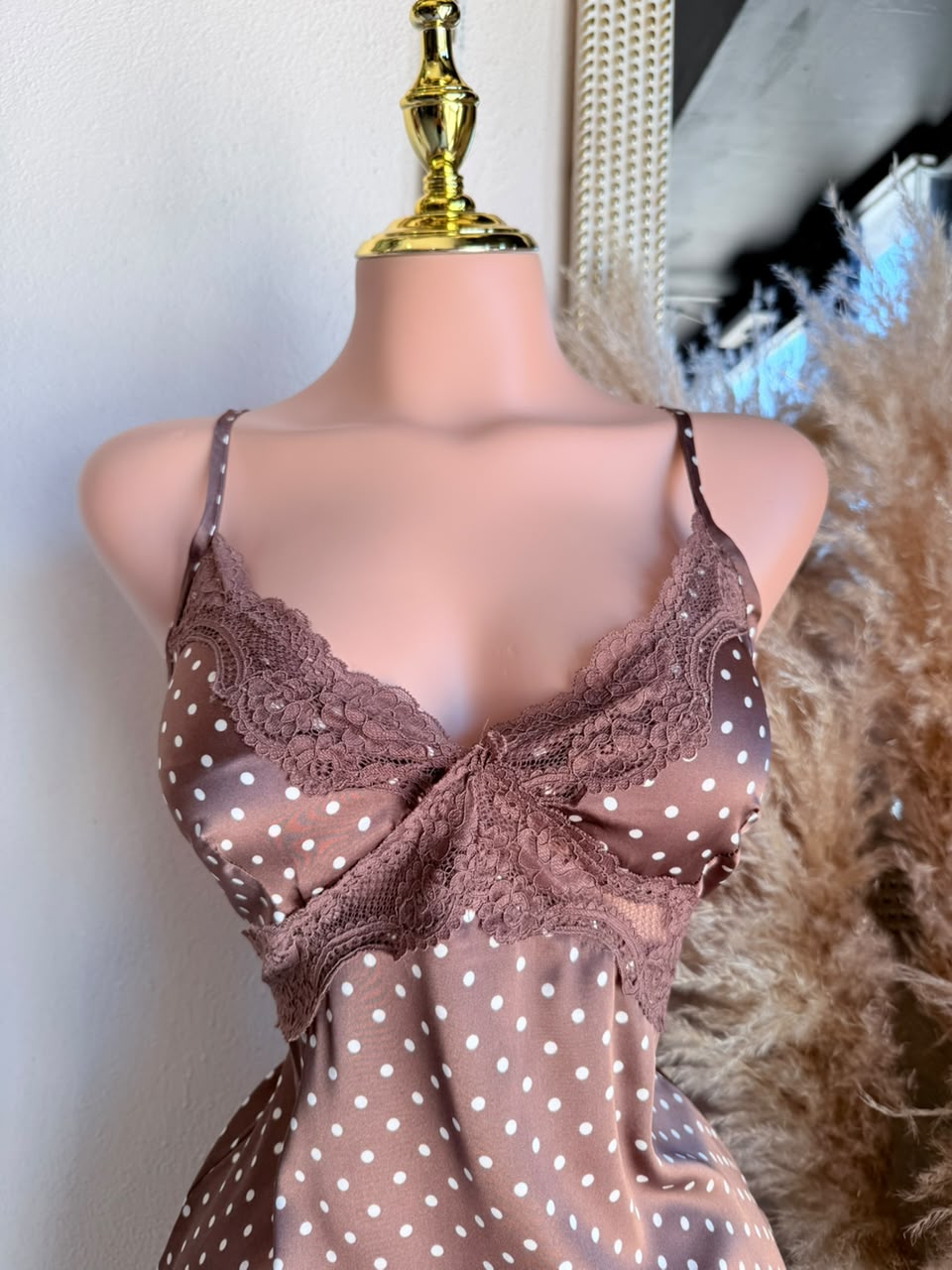 Vestido mini café con estampado de lunares – Vestido para Mujer 262015