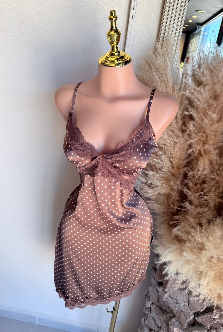 Vestido mini café con estampado de lunares – Vestido para Mujer 262015