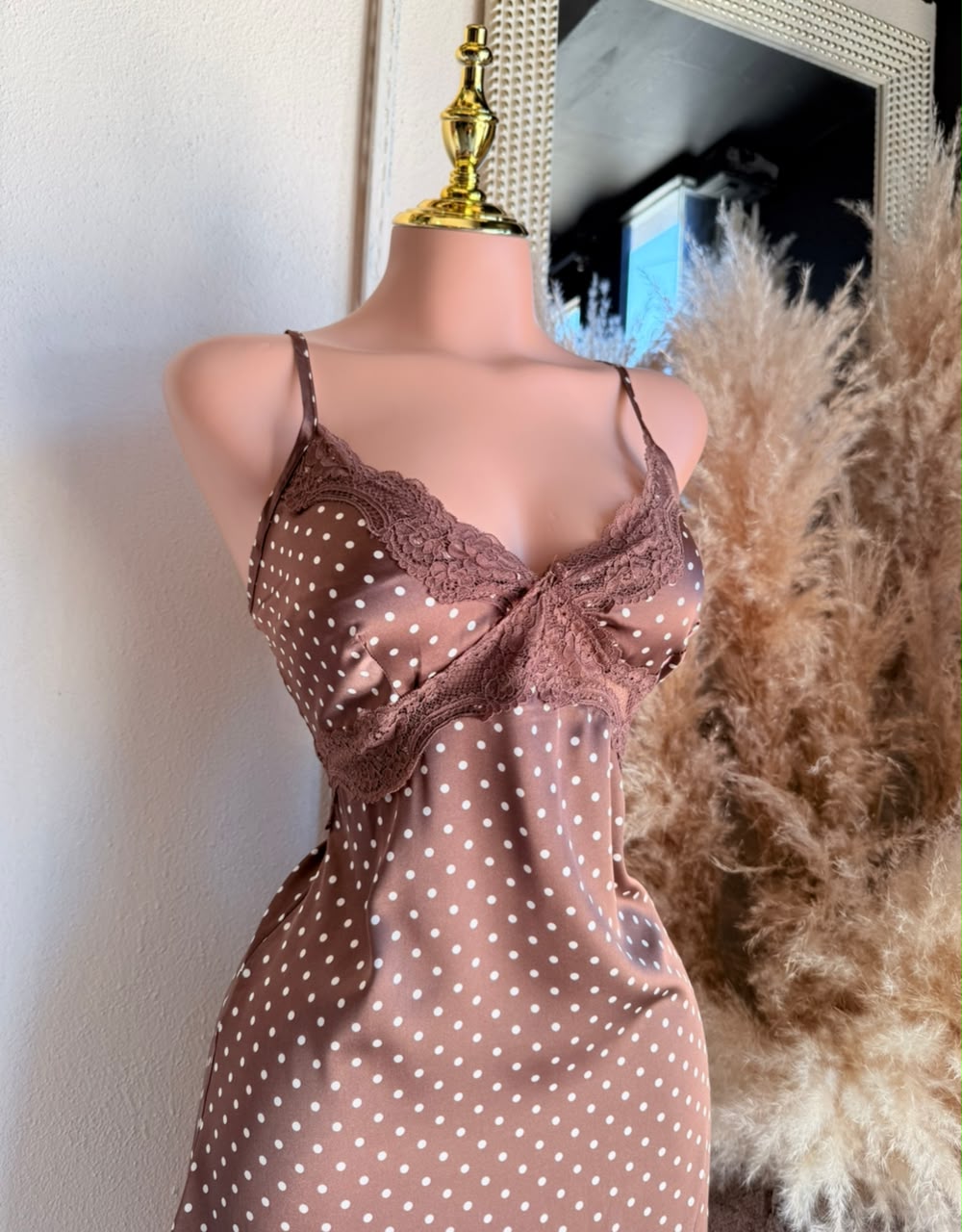 Vestido mini café con estampado de lunares – Vestido para Mujer 262015