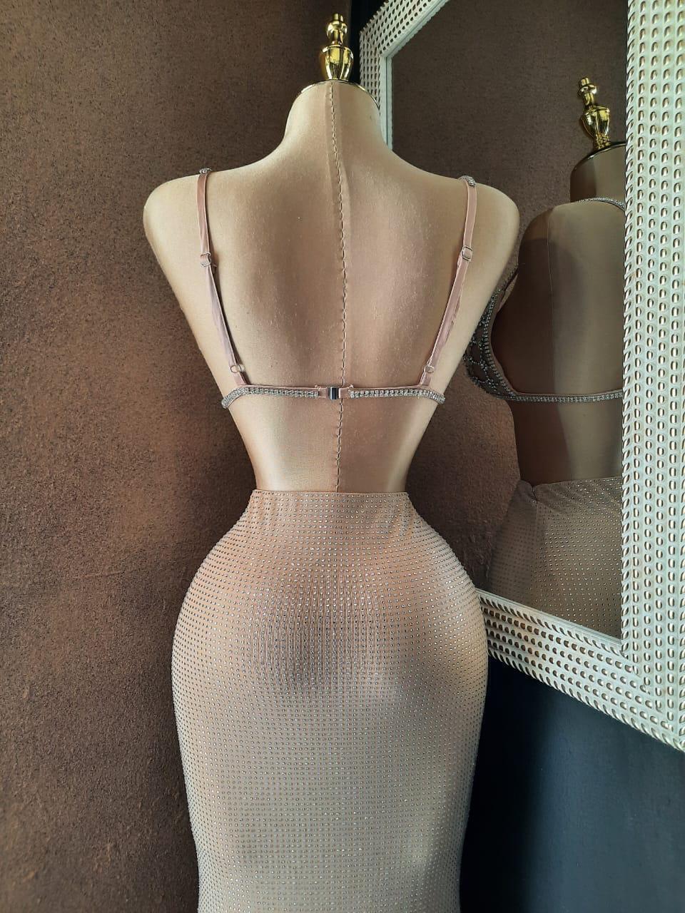 Set top joya y falda maxi con pedrería 252077