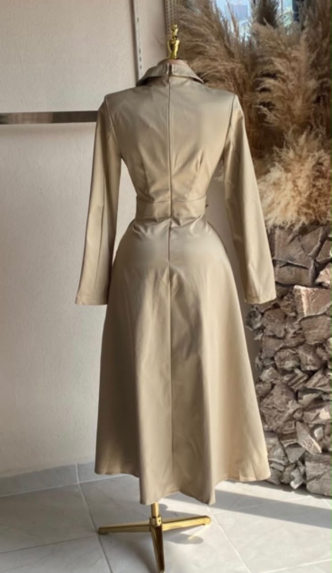 Vestido Trench Midi Beige Khaki – Elegancia Formal Mujer 261731
