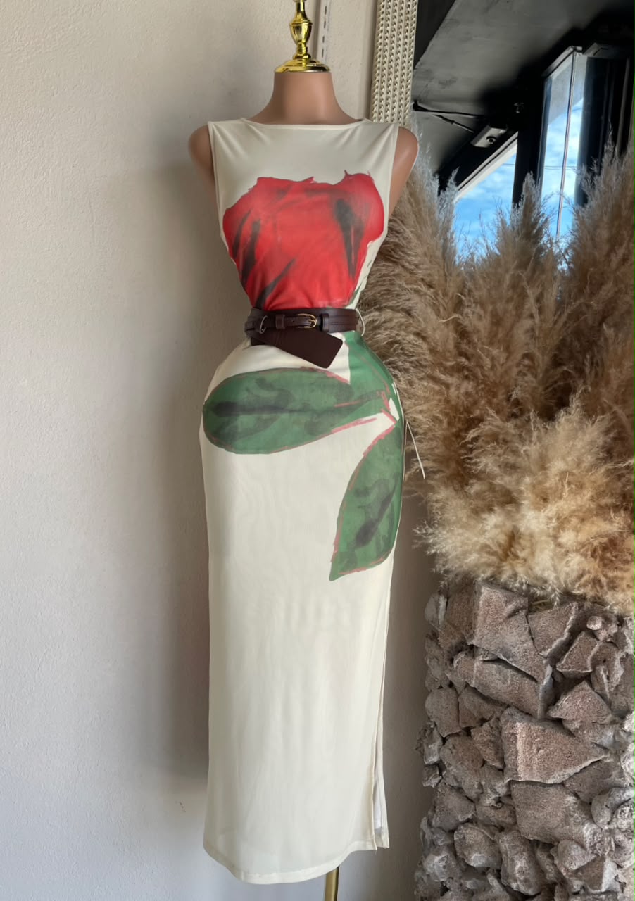 Vestido Midi Rose Art –  – Off White – Vestido para Mujer 260385