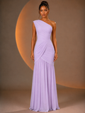 Vestido Largo Asimétrico Drapeado - Color Lila 261306