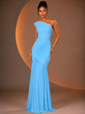 Vestido Largo Asimétrico Drapeado - Color AQUA 261303