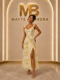 Vestido Midi Floral con Drapeado y Volante Lateral 261276