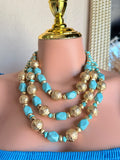 Collar Multicapa Turquesa y Dorado 261184