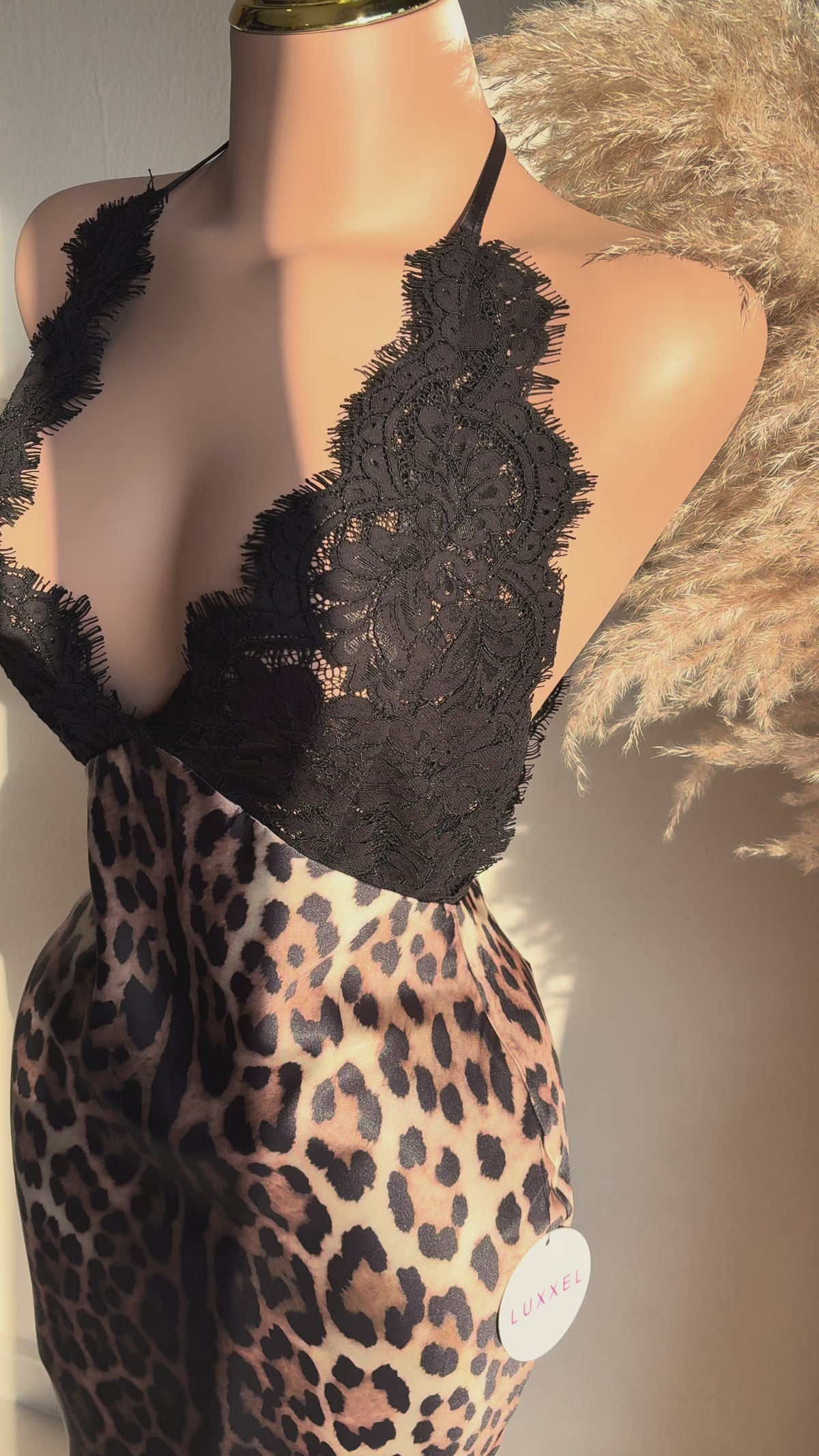 Vestido Largo Animal Print con Encaje Negro – Vestido de Fiesta 261614