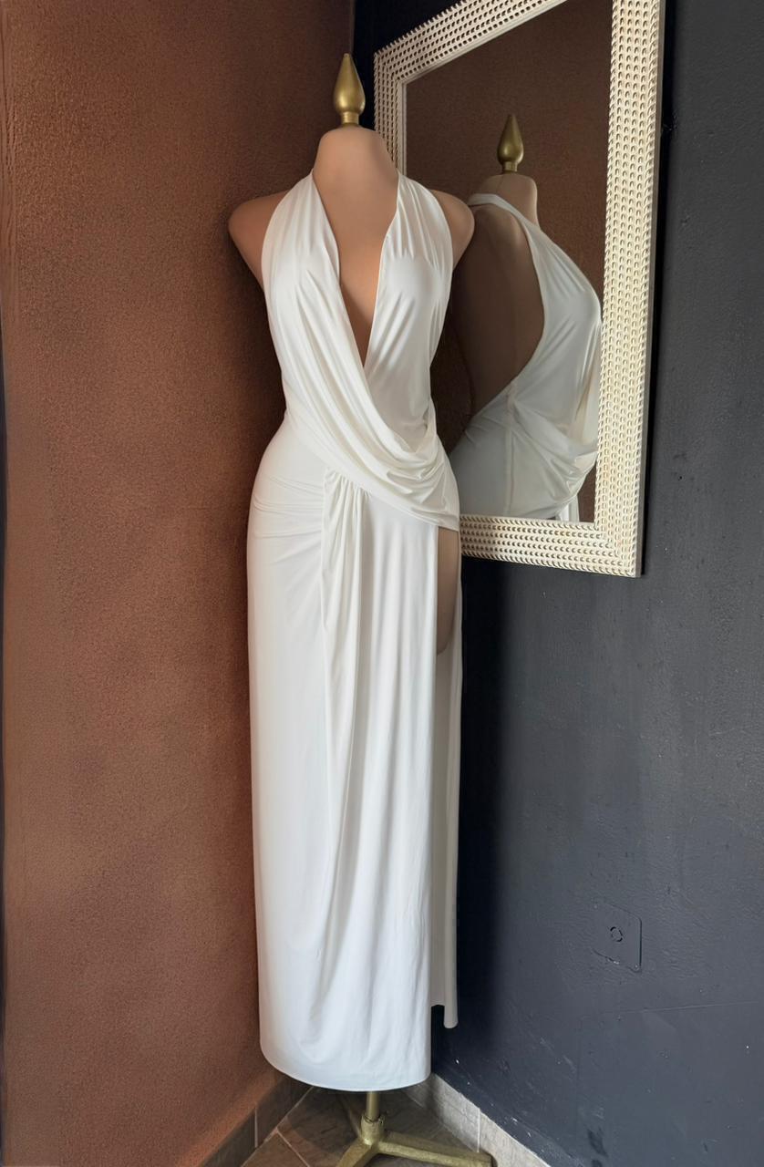 Vestido de gala blanco espalda descubierta 260077