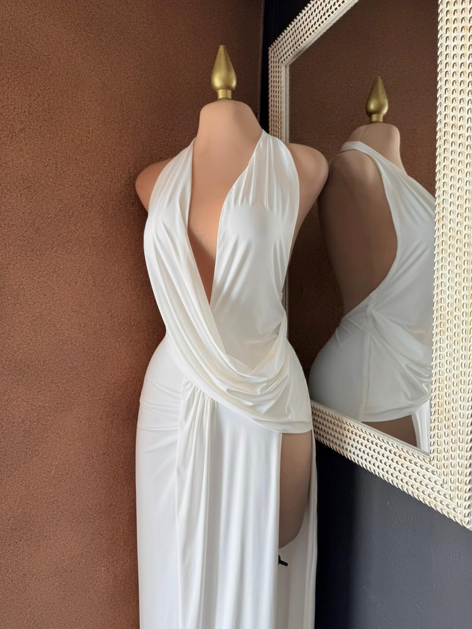 Vestido de gala blanco espalda descubierta 260077