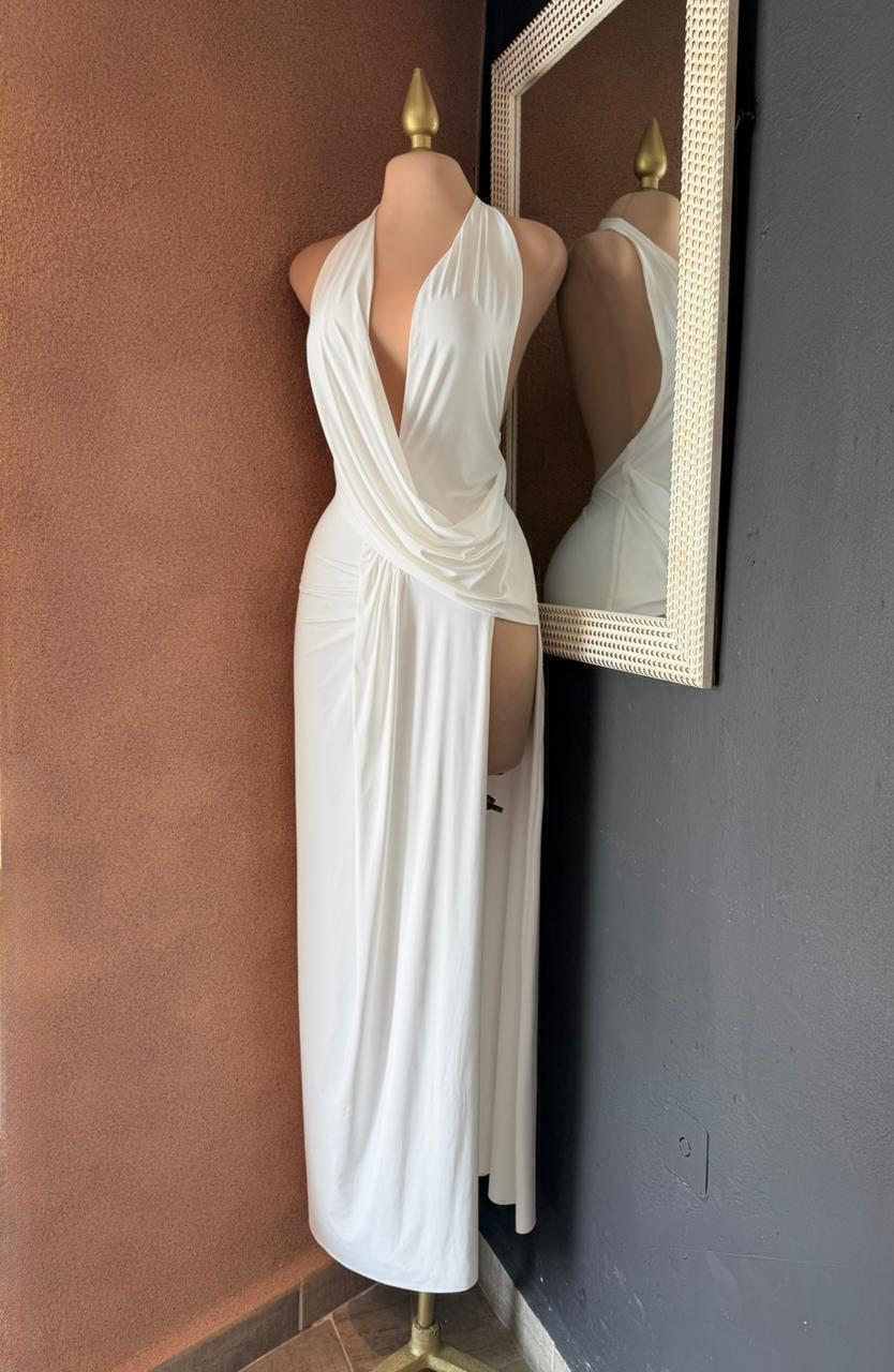 Vestido de gala blanco espalda descubierta 260077