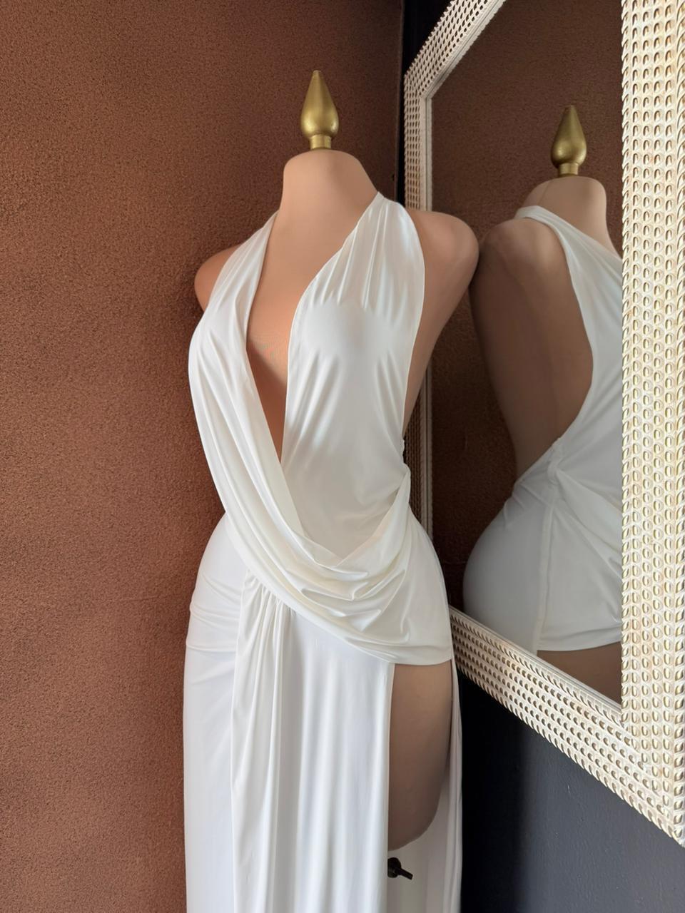 Vestido de gala blanco espalda descubierta 260077
