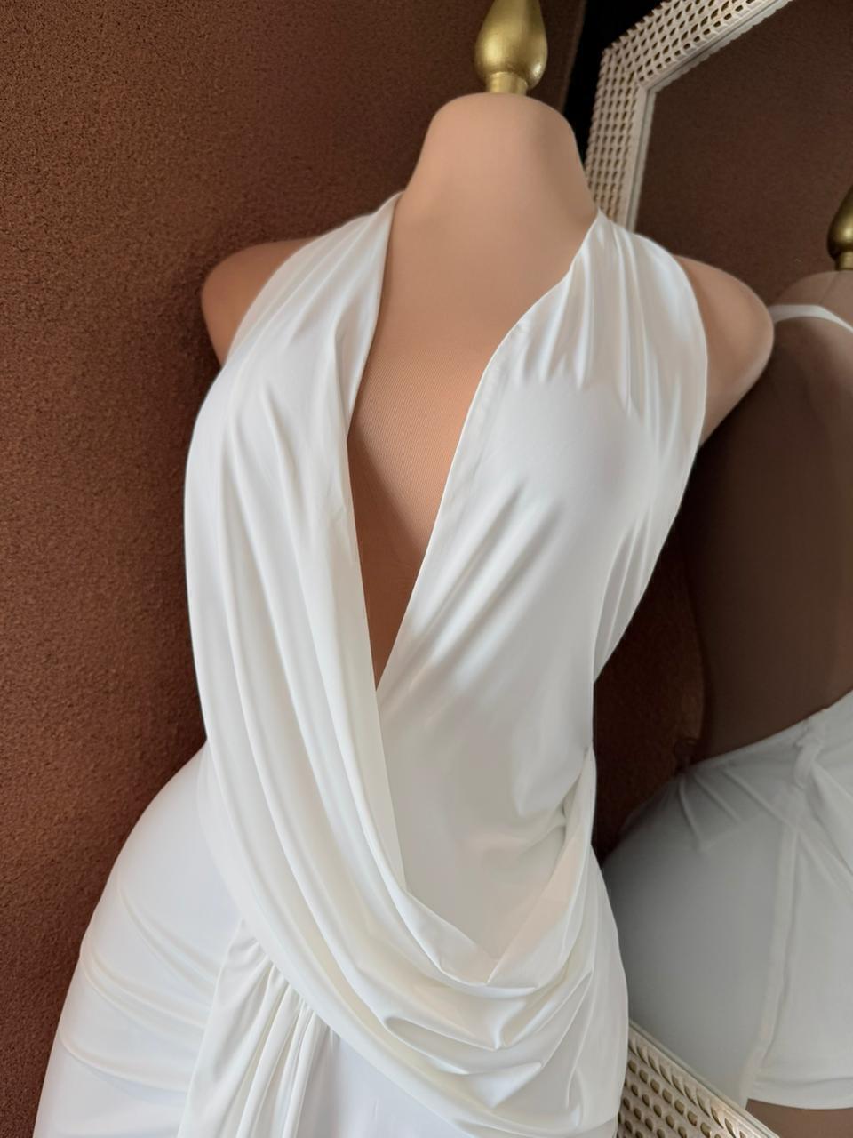 Vestido de gala blanco espalda descubierta 260077