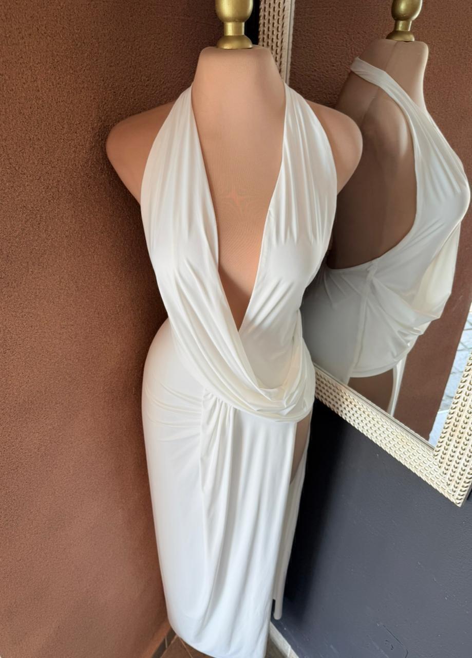 Vestido de gala blanco espalda descubierta 260077