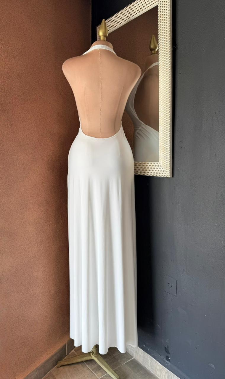 Vestido de gala blanco espalda descubierta 260077