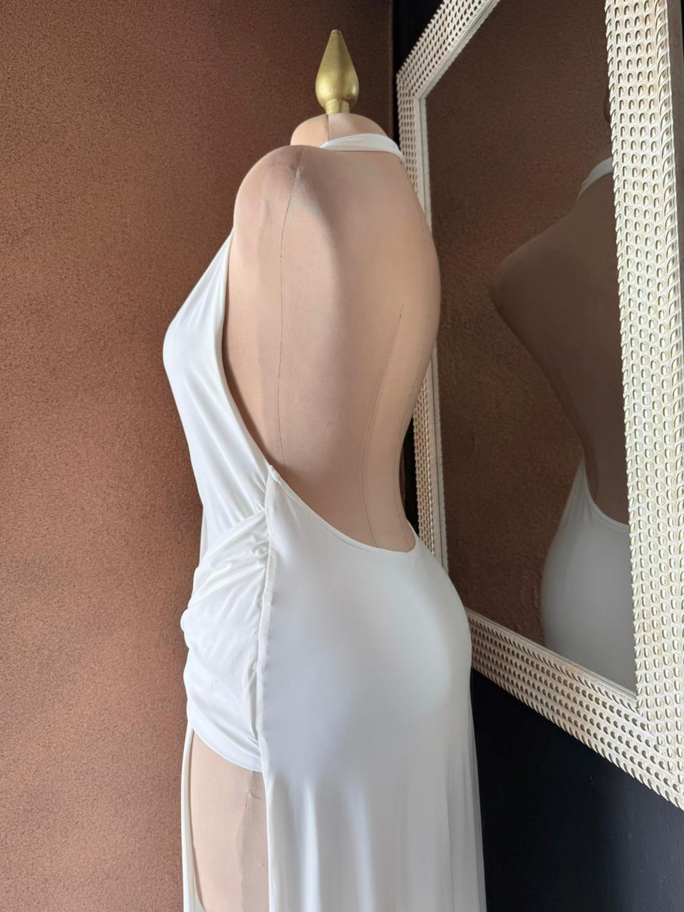 Vestido de gala blanco espalda descubierta 260077