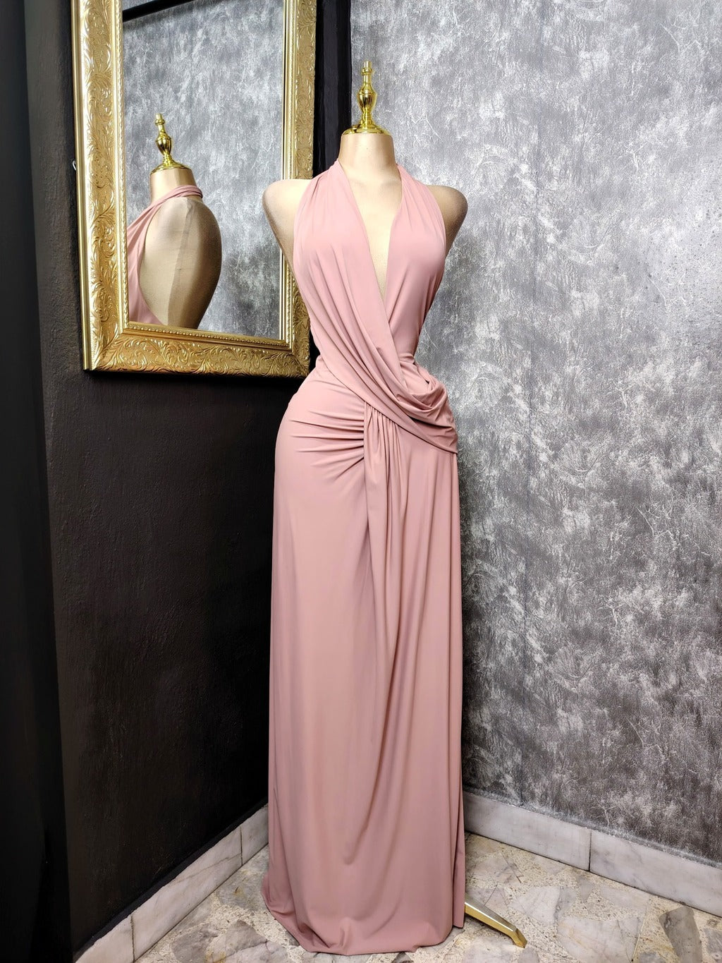 Vestido de gala rosa espalda descubierta 260076