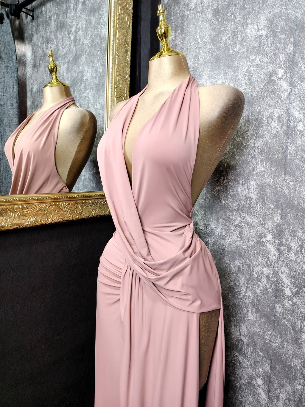 Vestido de gala rosa espalda descubierta 260076