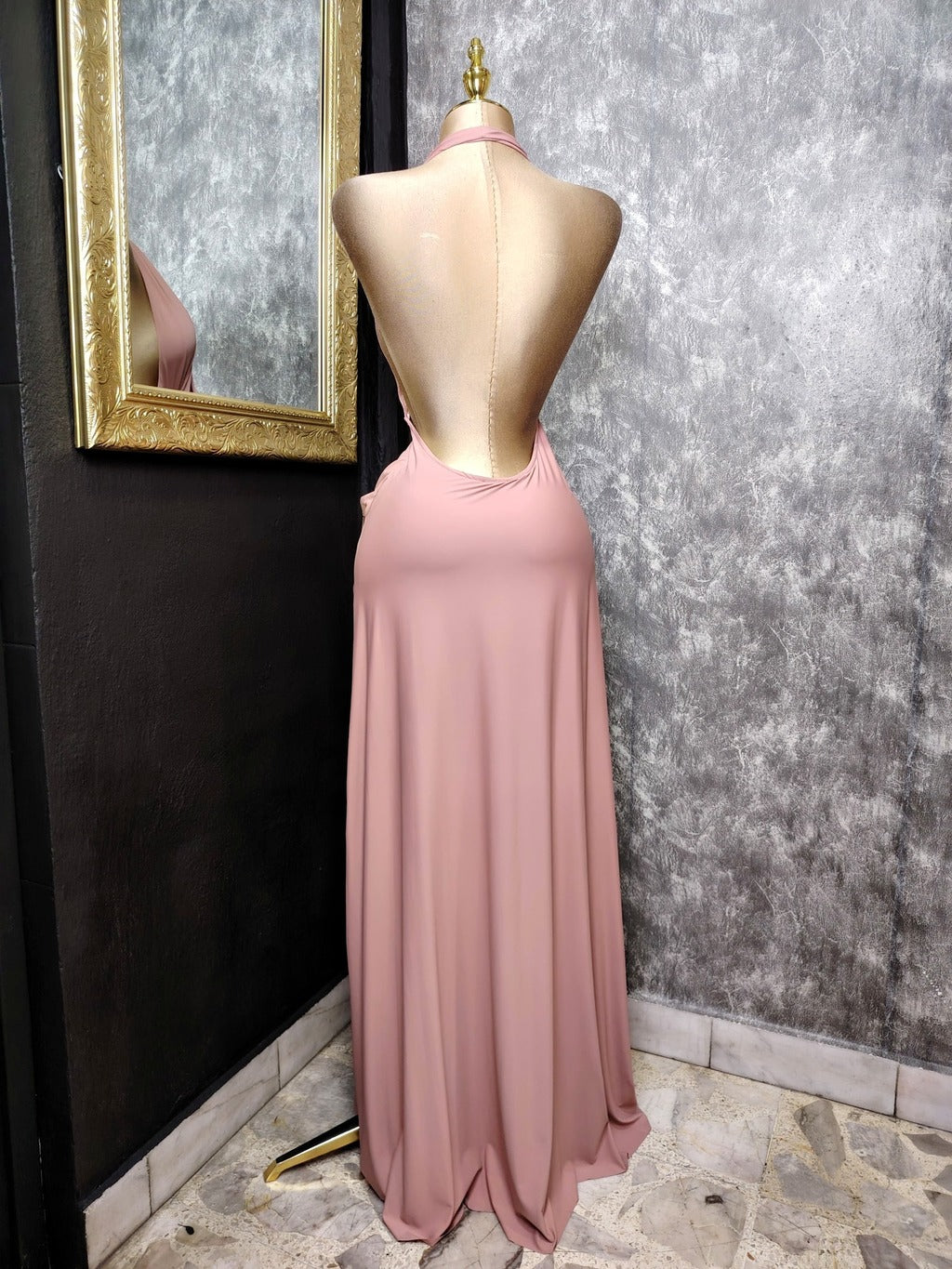Vestido de gala rosa espalda descubierta 260076