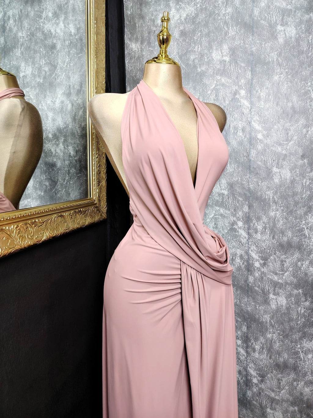 Vestido de gala rosa espalda descubierta 260076