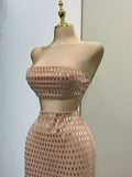 Set "Glimmer Nude" - Top Strapless y Falda Maxi con Pedrería Espejo 241808