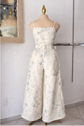 Set de Top de Tirantes y Pantalones de Pierna Ancha con Estampado Botánico 260220