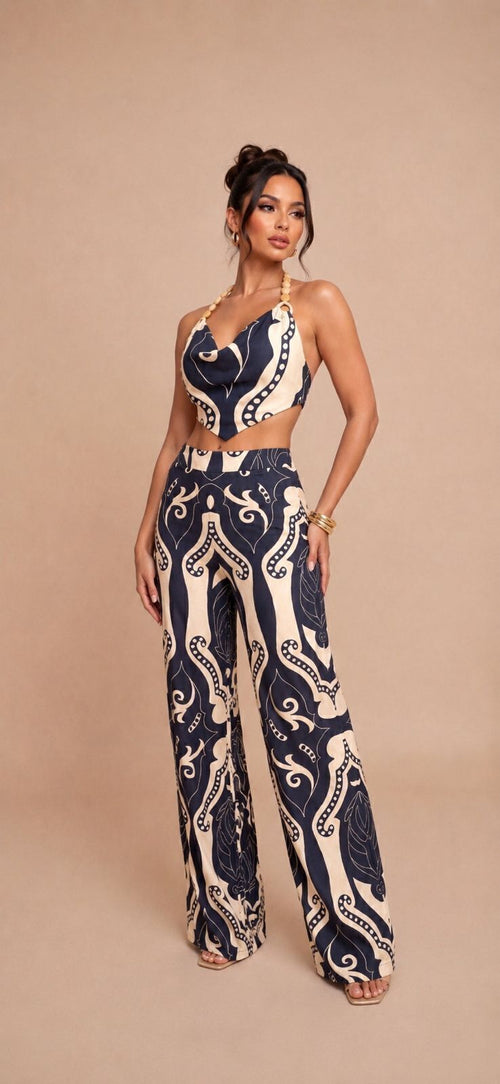 Set Madrid beaded pant detalle de top con pedrería