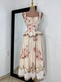 Vestido midi floral romance vintage vista frontal completa