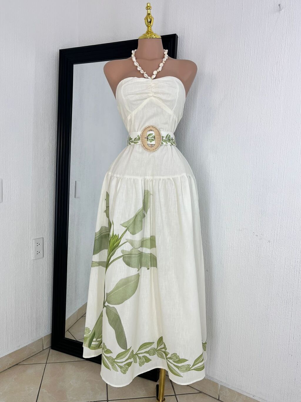 Vestido maxi tropical ivory look completo MB Mayte Barrera